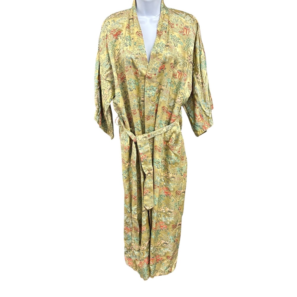 Vintage Asian Oriental Kimono Robe Longevity Hangzhou‎ China House Print